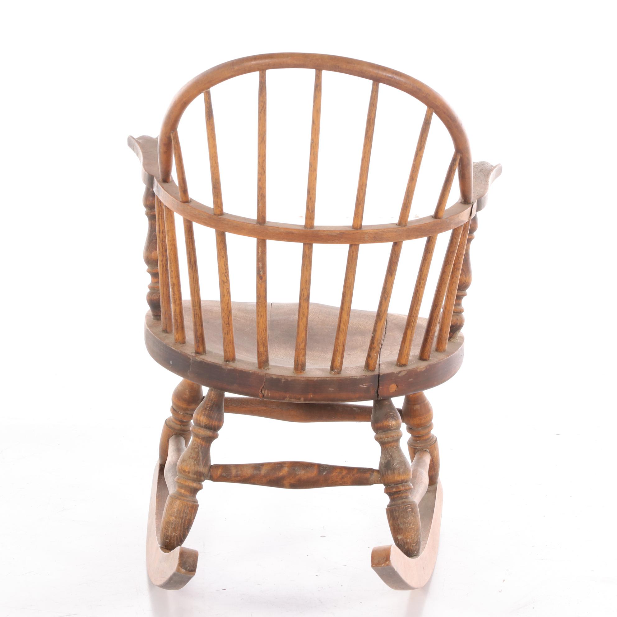 American Primitive Child's Sack-Back Windsor Rocking Armchair, 20th Century