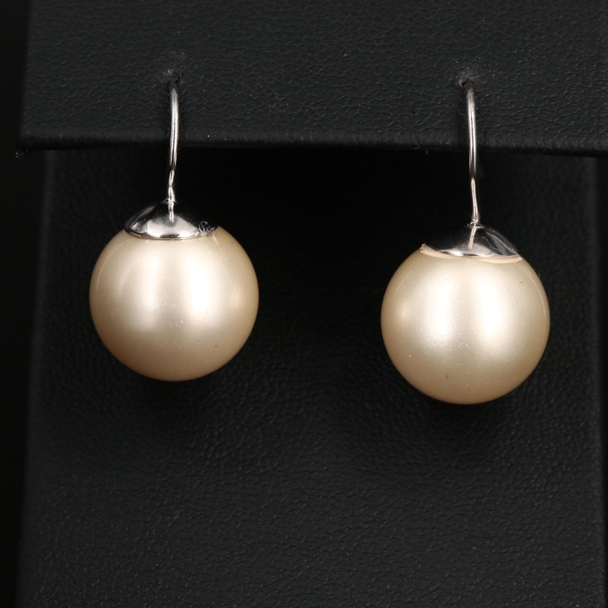 Faux Pearl and Sterling Silver Drop Earrings