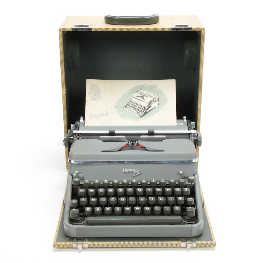Hermes 2000 Typewriter in Case, Made in Switzerland, 1954