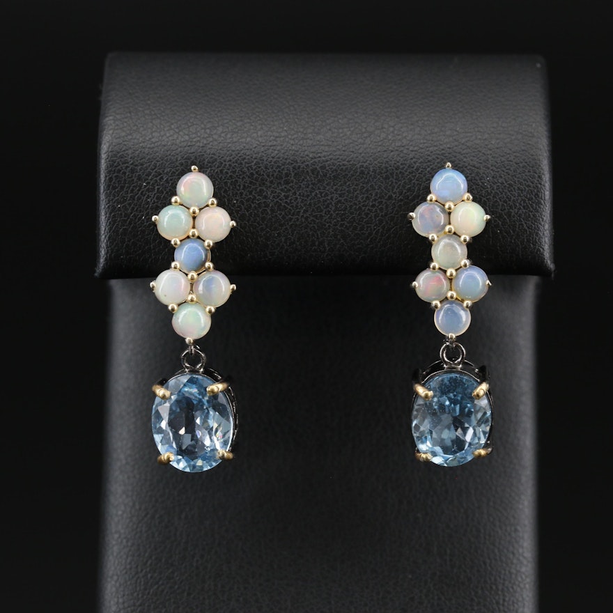 Sterling Silver Opal and Topaz Drop Earrings