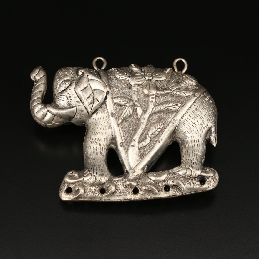 Chinese Repousse and Chased Elephant Pendant