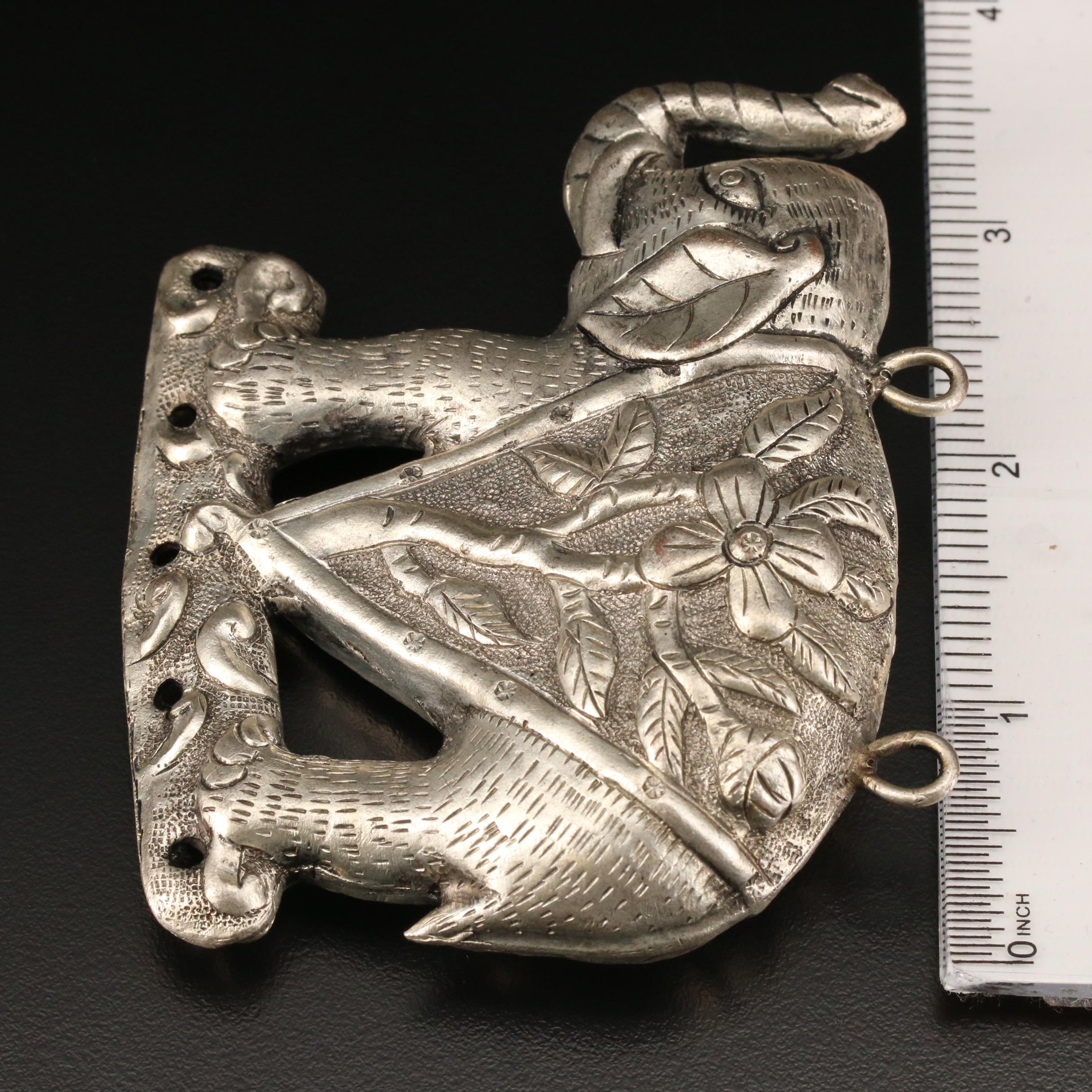 Chinese Repousse and Chased Elephant Pendant