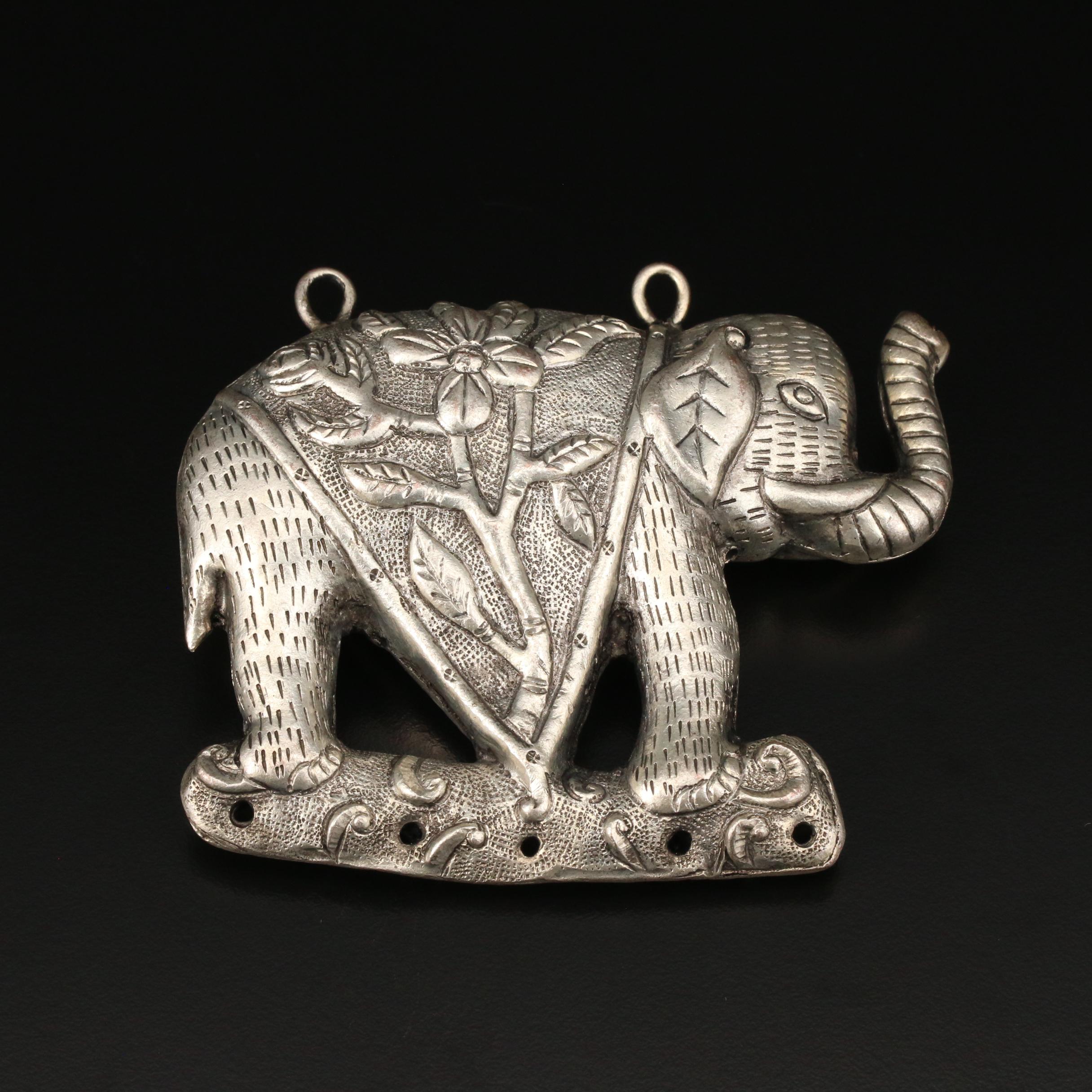 Chinese Repousse and Chased Elephant Pendant