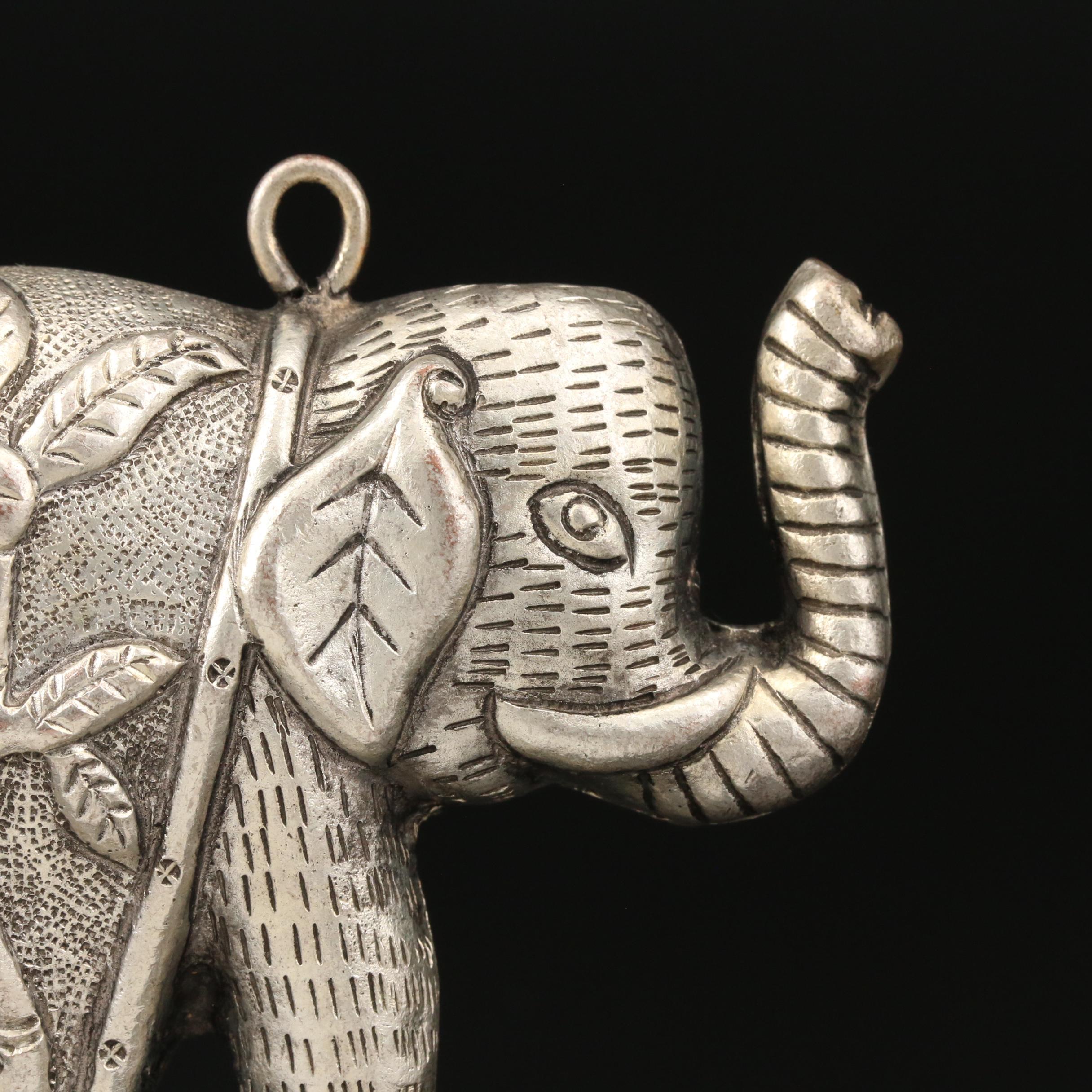 Chinese Repousse and Chased Elephant Pendant