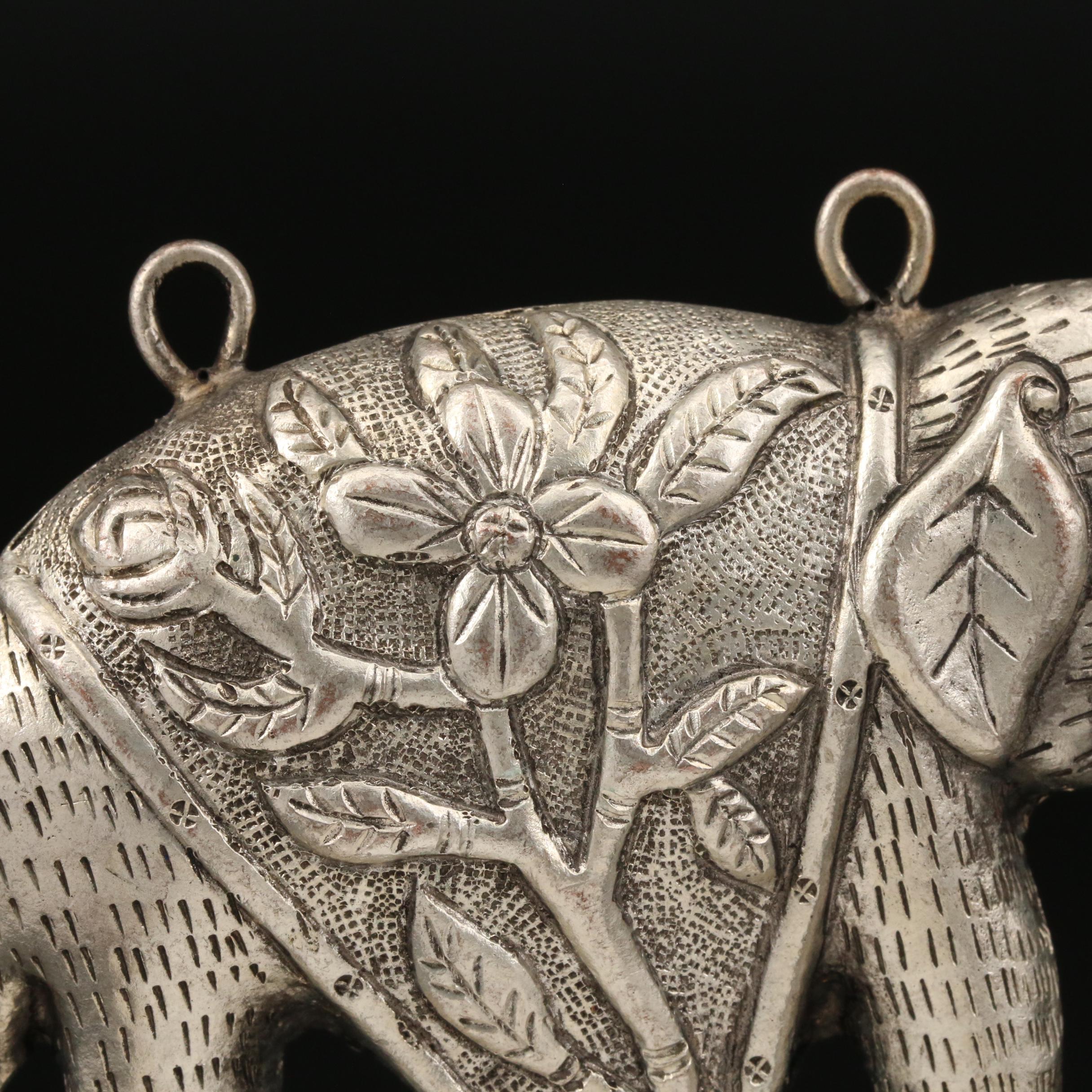 Chinese Repousse and Chased Elephant Pendant