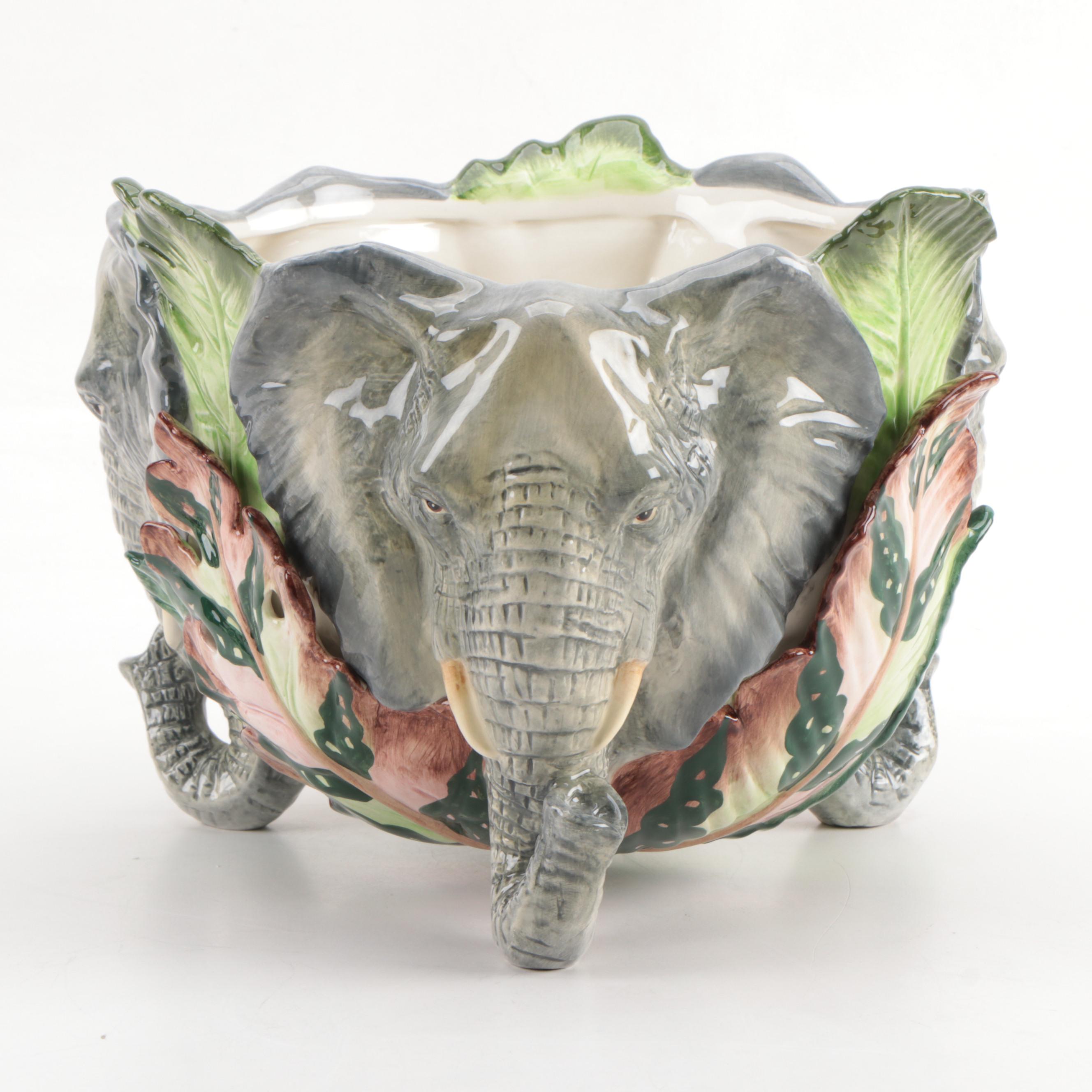 Fitz & Floyd Classics "Exotic Jungle" Ceramic Elephant Cachepot
