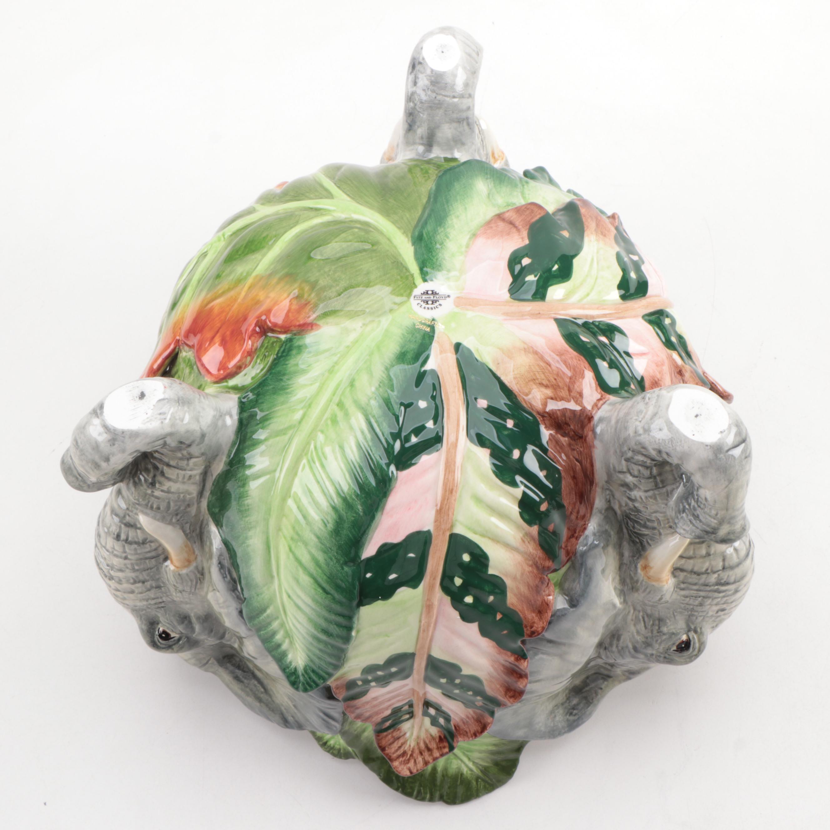 Fitz & Floyd Classics "Exotic Jungle" Ceramic Elephant Cachepot
