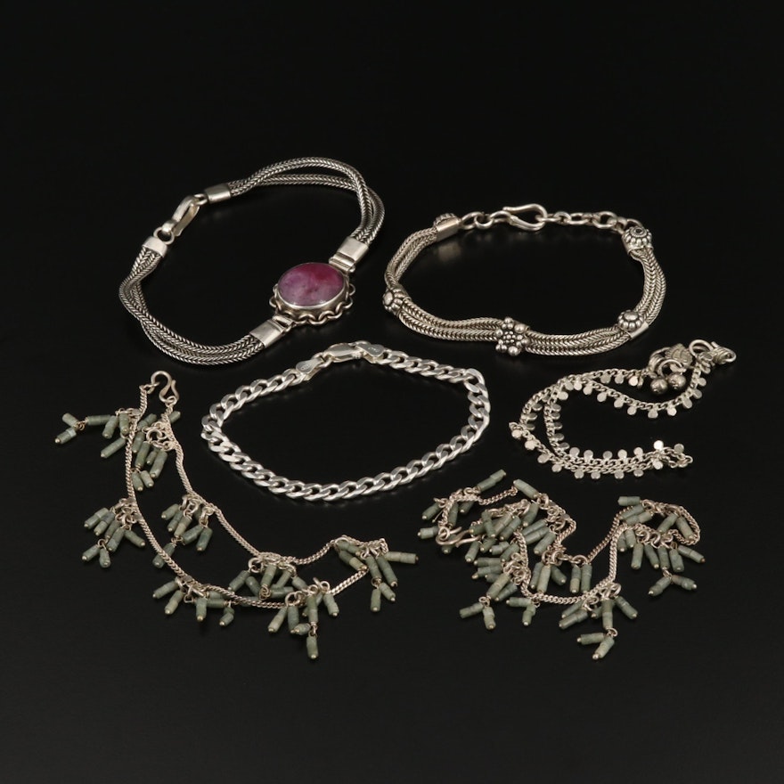 Sterling Bracelets Including Corundum and Nephrite