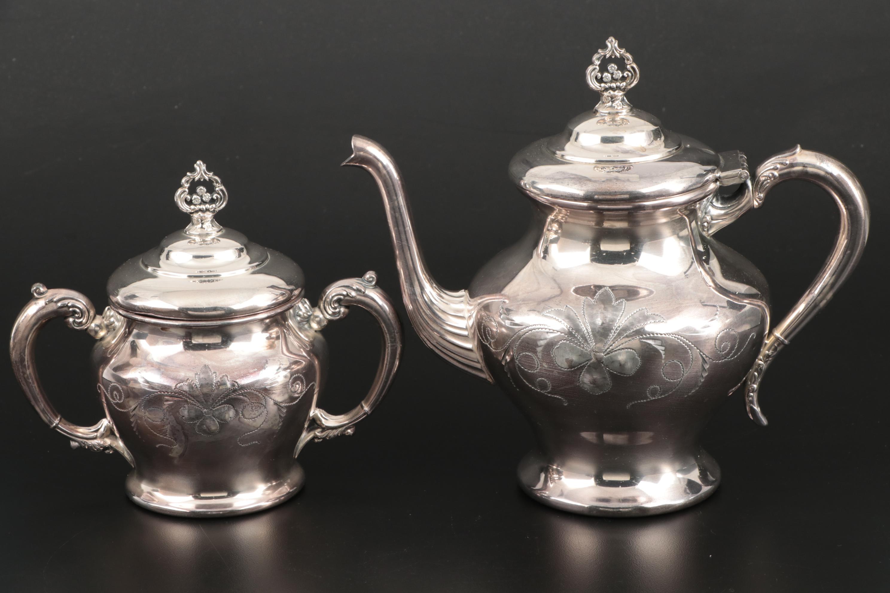 Britannia Metal Company Silver Plate Chased and Monogrammed Tea Service, 1980