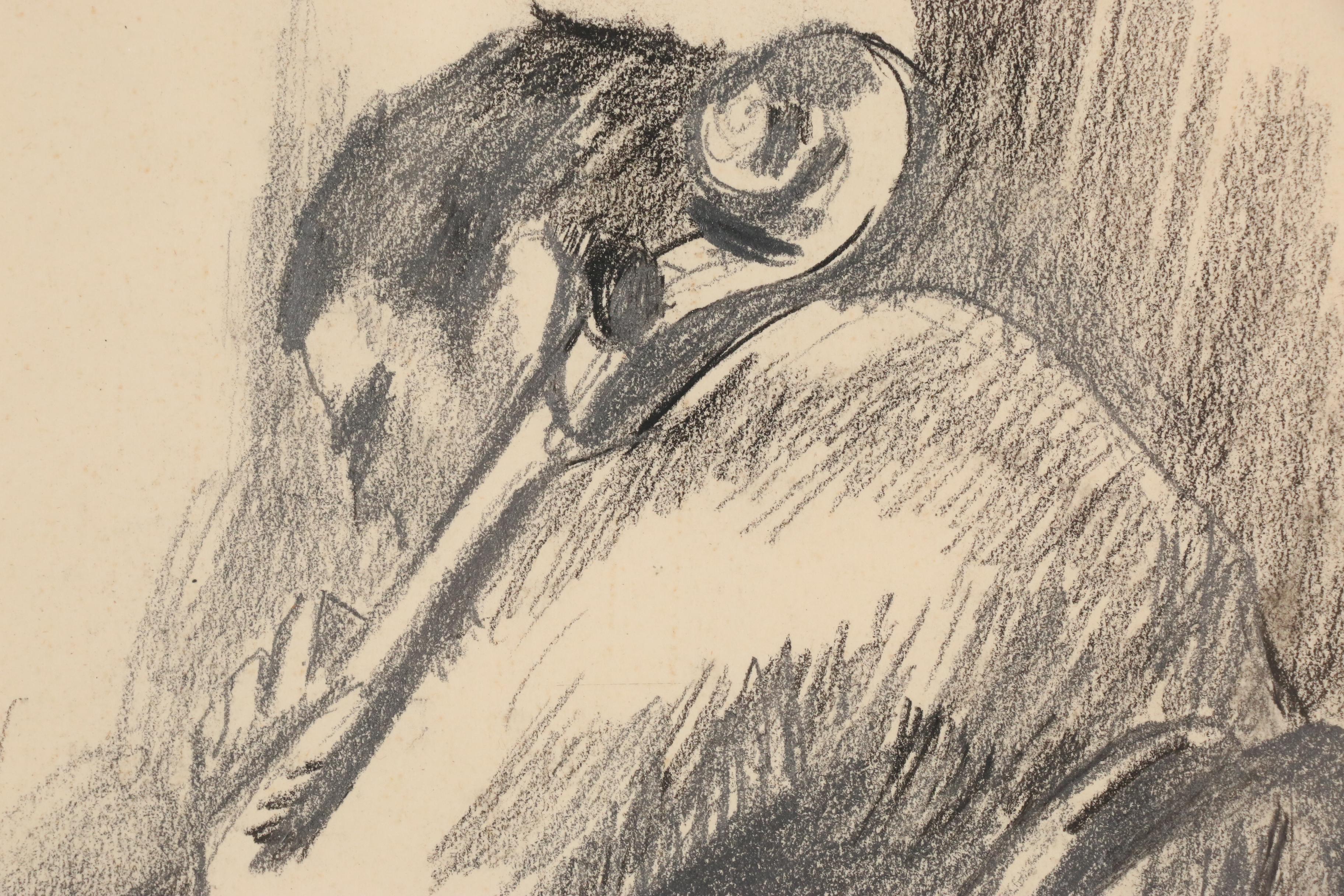 Leon Kelly Charcoal and Graphite Drawing of Cellist