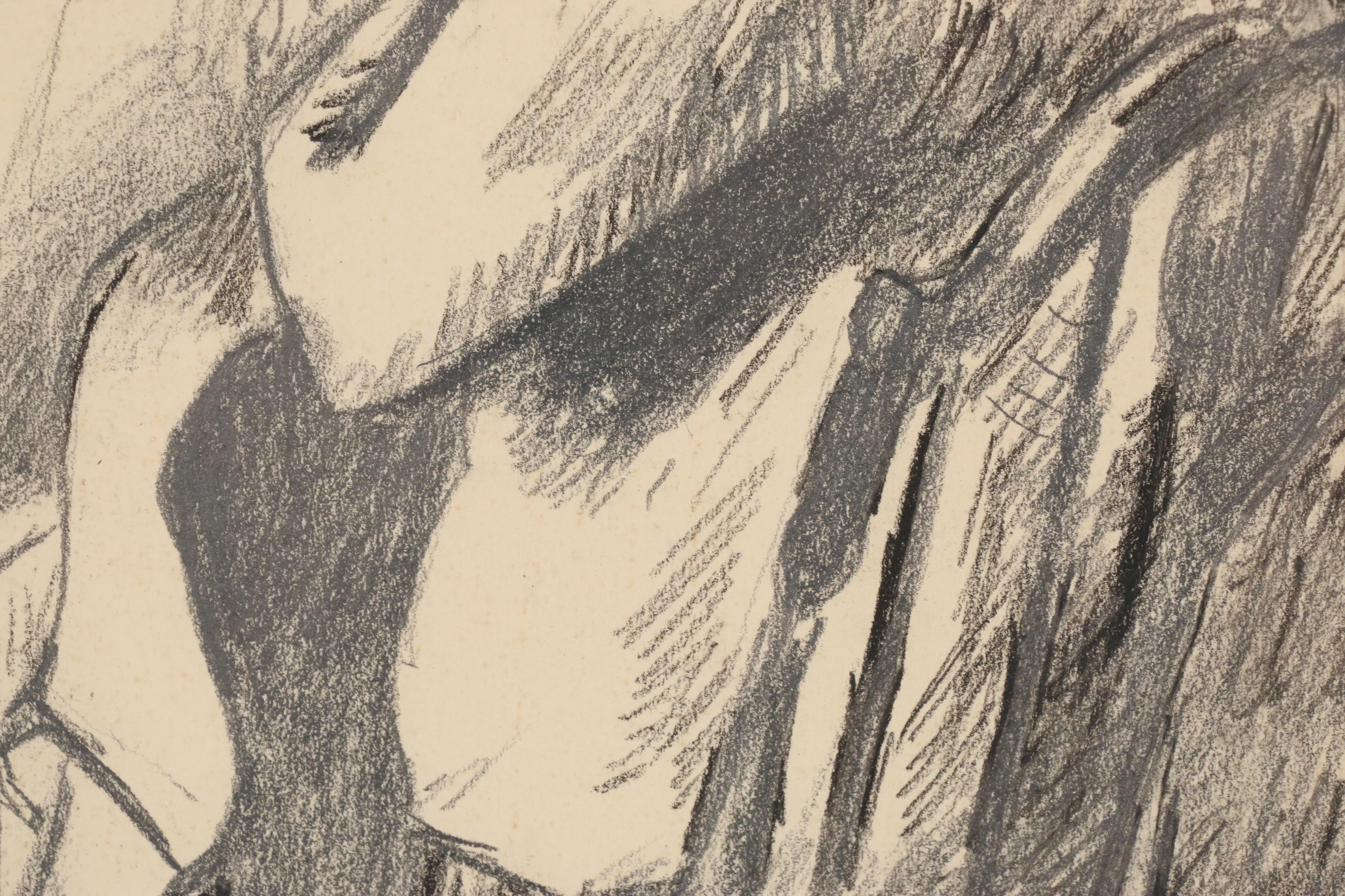 Leon Kelly Charcoal and Graphite Drawing of Cellist