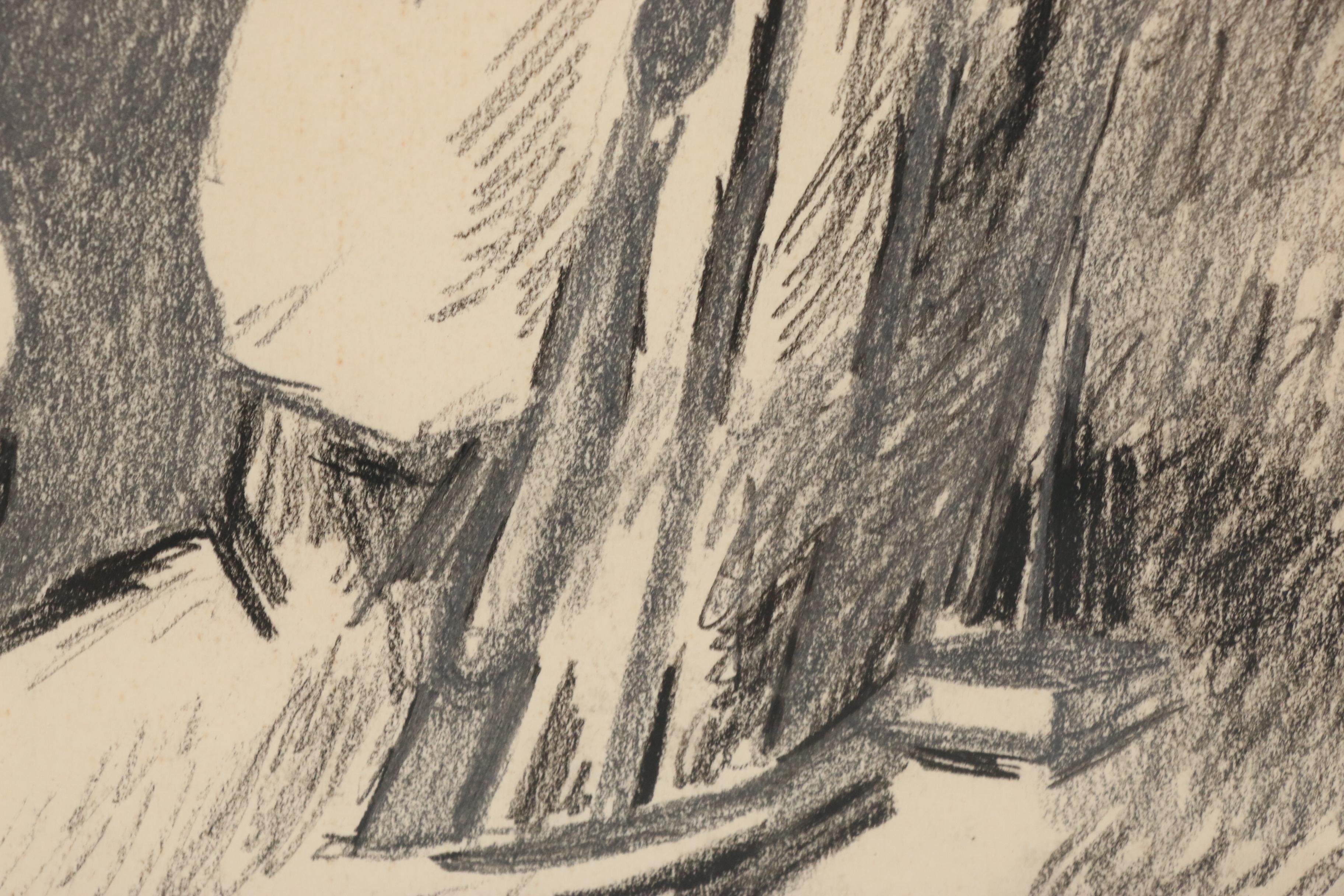 Leon Kelly Charcoal and Graphite Drawing of Cellist