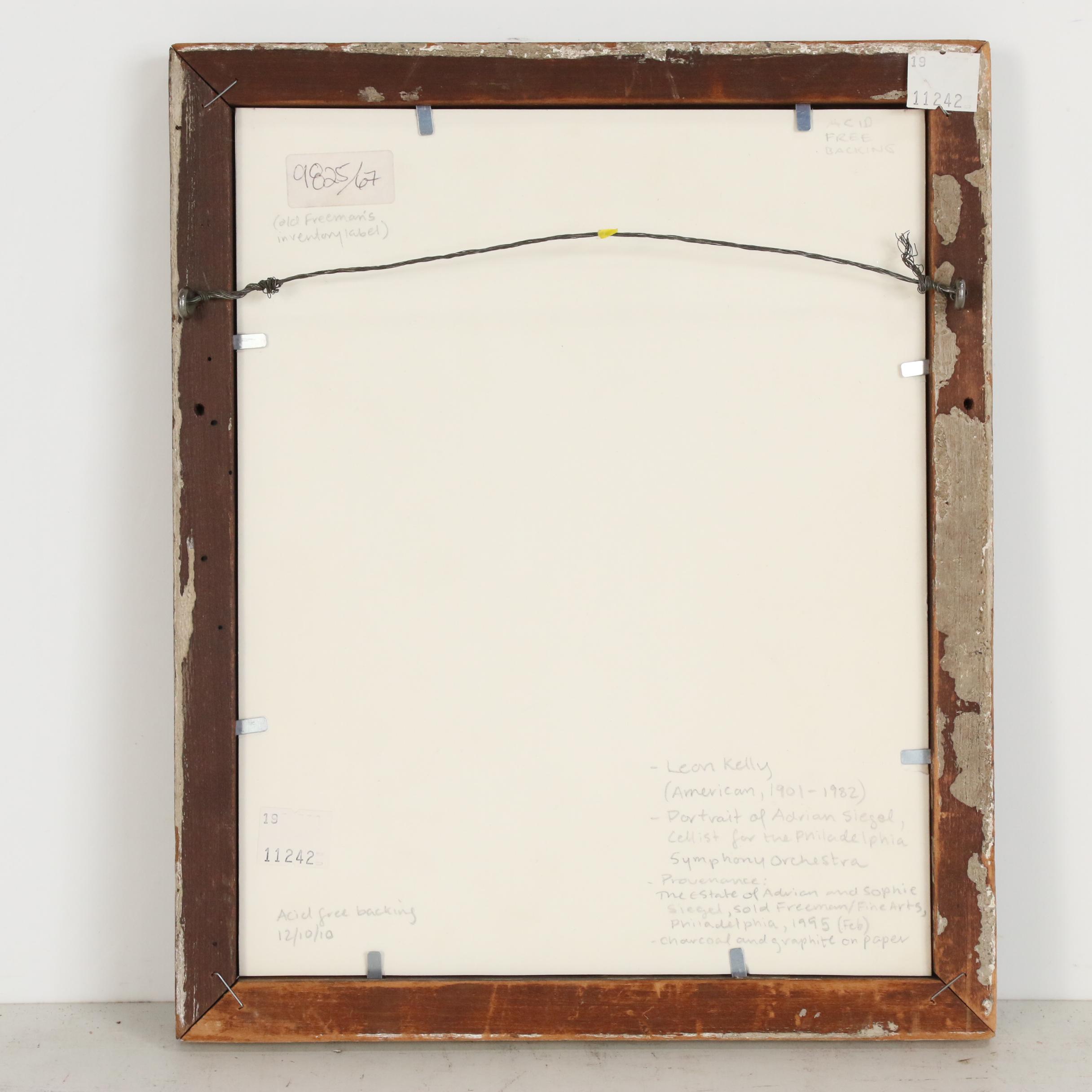 Leon Kelly Charcoal and Graphite Drawing of Cellist