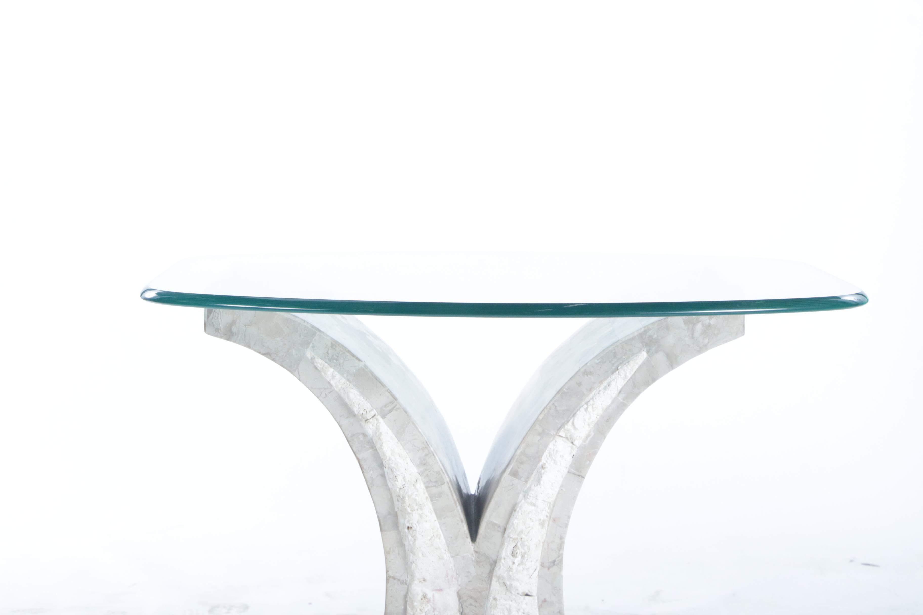 Pair of Contemporary Tessellated Marble and Glass End Tables