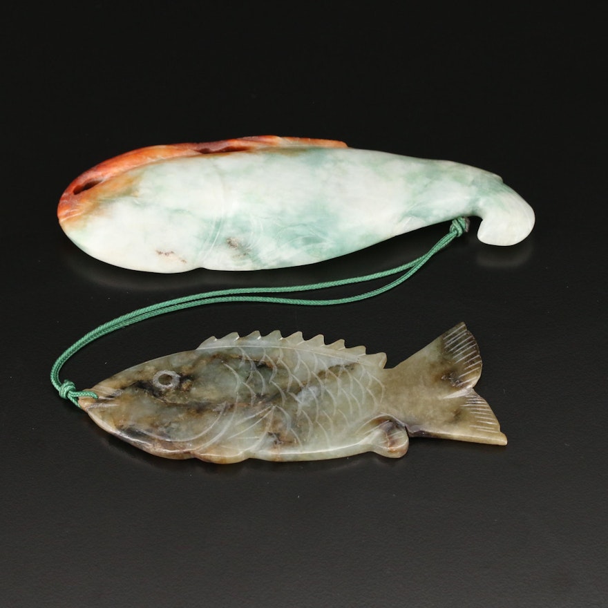 Carved Jadeite and Nephrite Fish Pendants