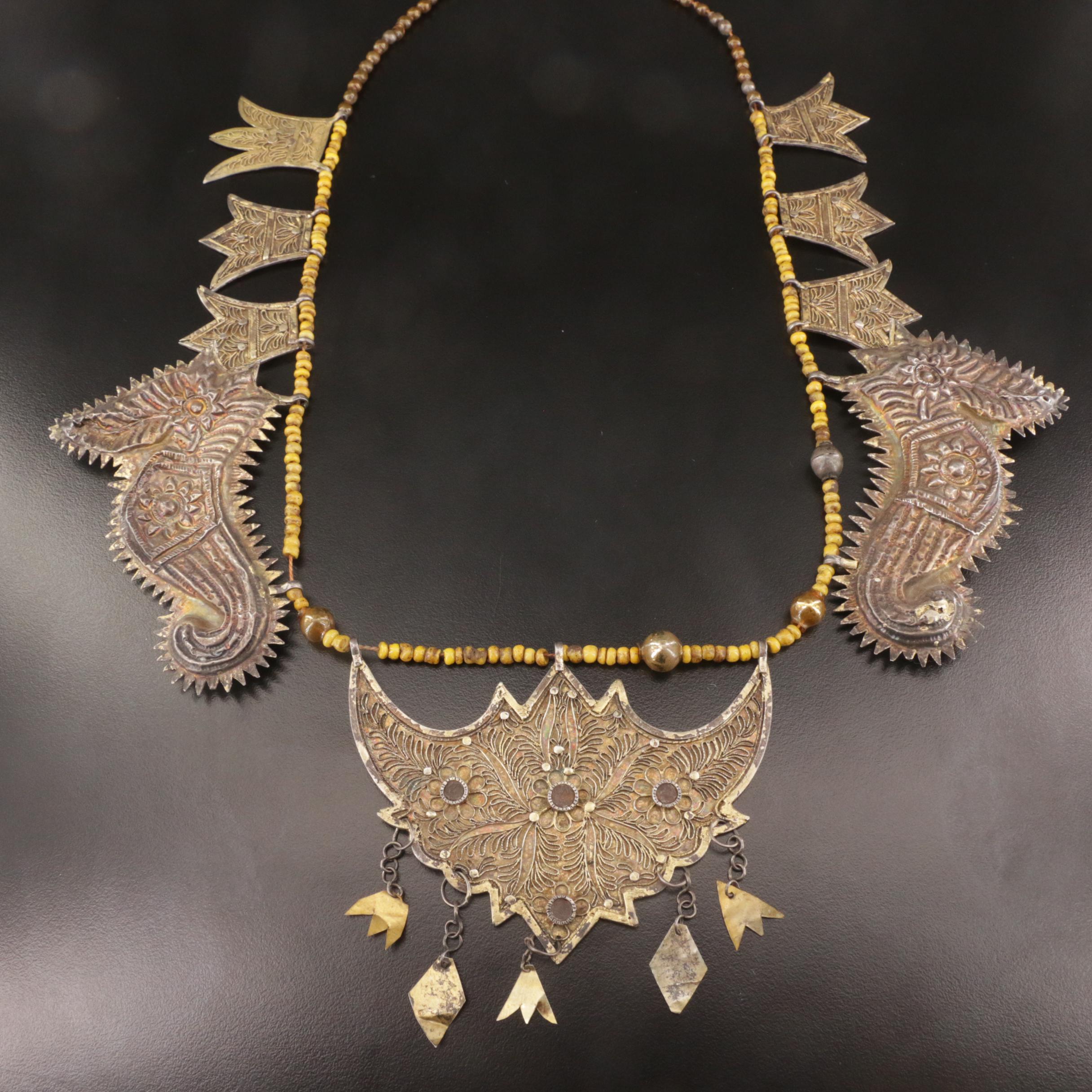 Minangkabau Tribe Sterling Silver Necklace with Beaded Accents