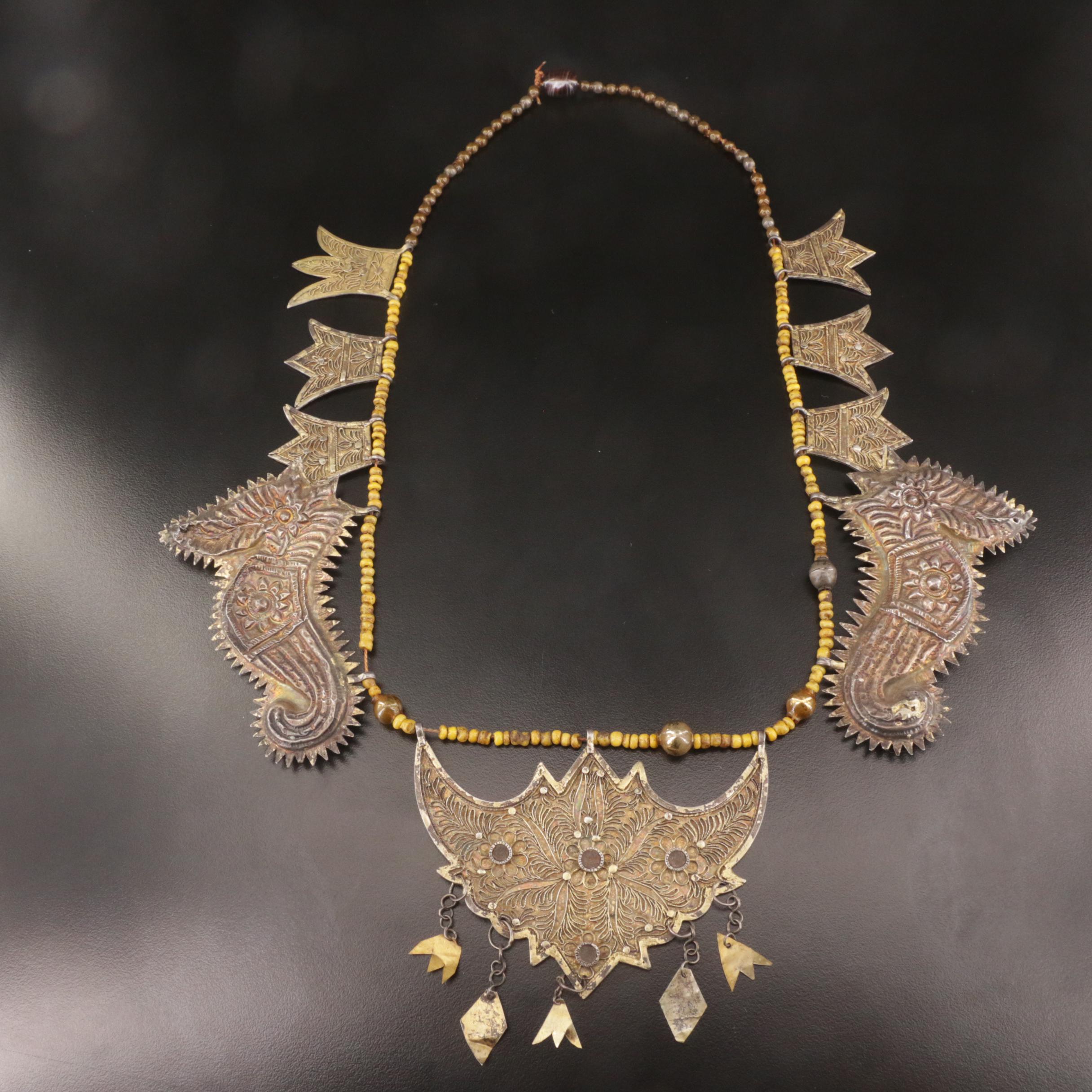 Minangkabau Tribe Sterling Silver Necklace with Beaded Accents