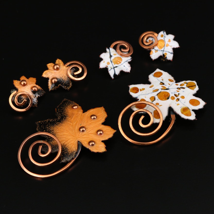 Circa 1950 Matisse By Renoir Leaf Brooches and Earrings