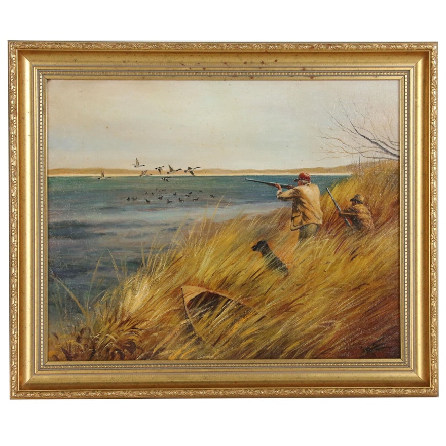 Oil Painting of Hunting Scene, Late 20th Century