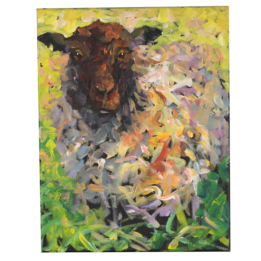 Elle Raines Acrylic Painting of a Sheep