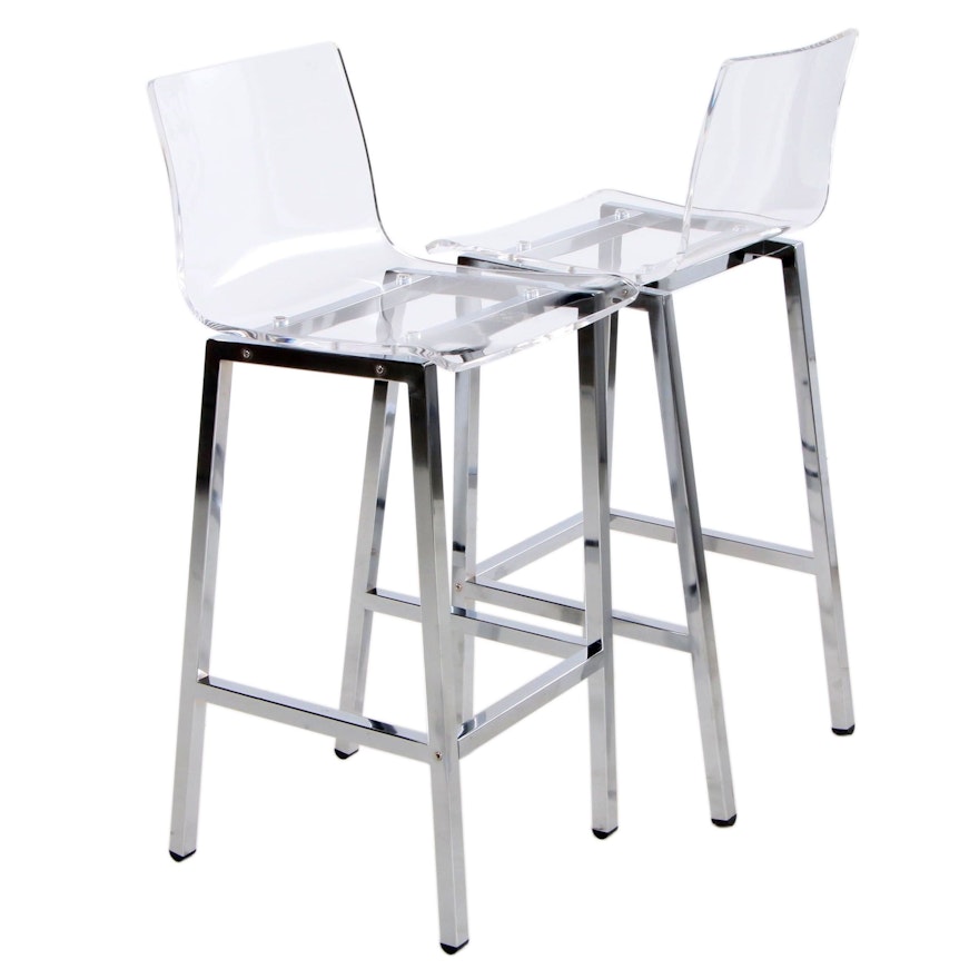 Contemporary Modern Acrylic and Chrome Counter Height Chairs