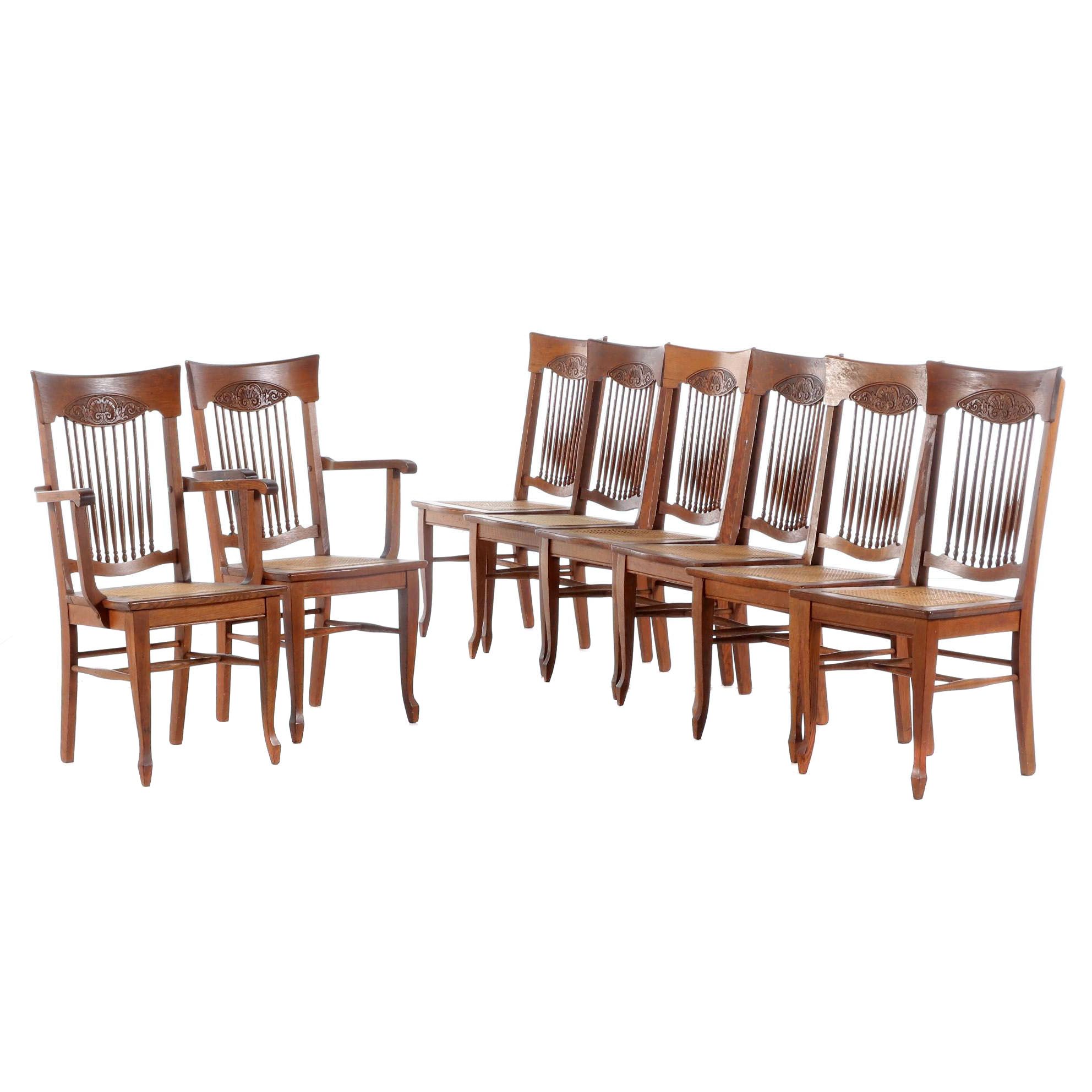 Stomps-Burkhardt Co. Oak Cane Seat Dining Chairs, Early 20th Century