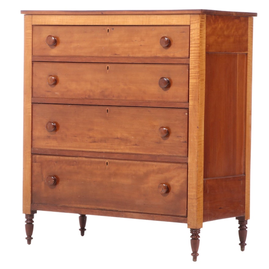 Late Federal Cherrywood and Tiger Maple Four-Drawer Chest