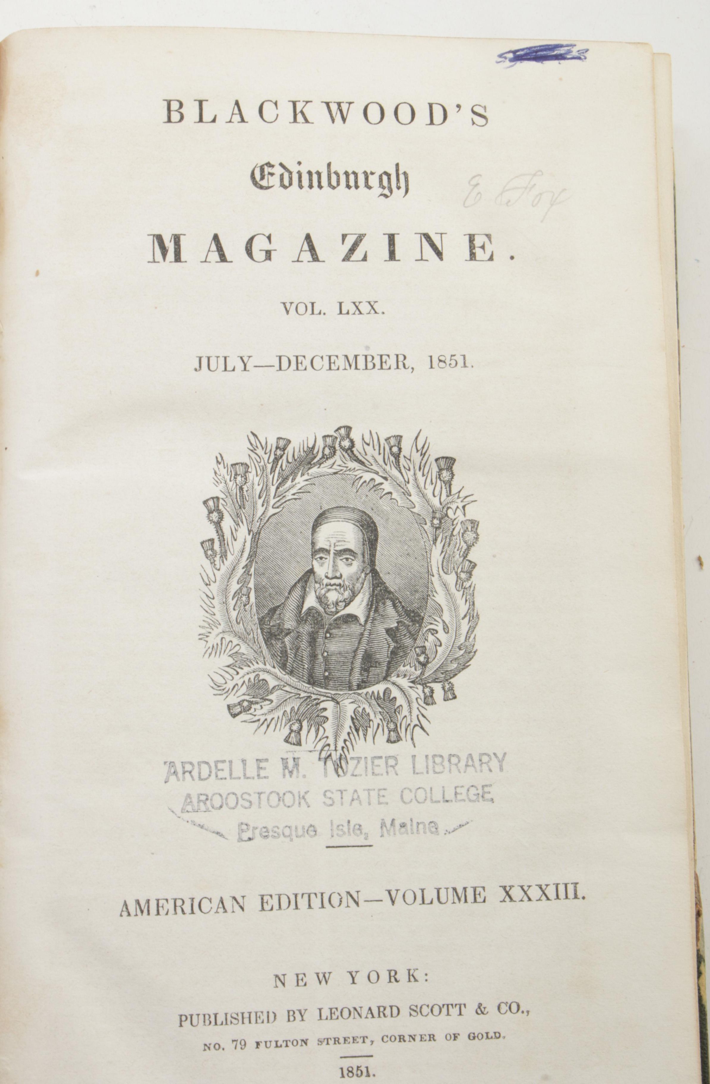 1851 "Blackwood's Edinburgh Magazine", Two American Edition Volumes