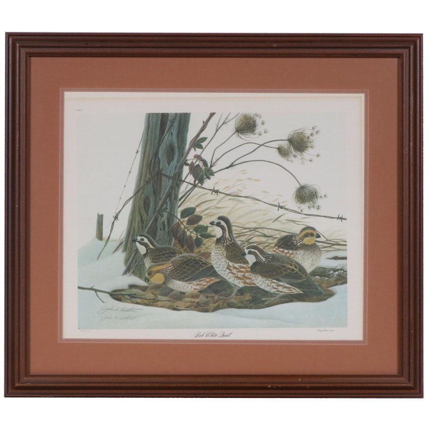 John A. Ruthven Offset Lithograph "Bob White Quail", Late 20th Century