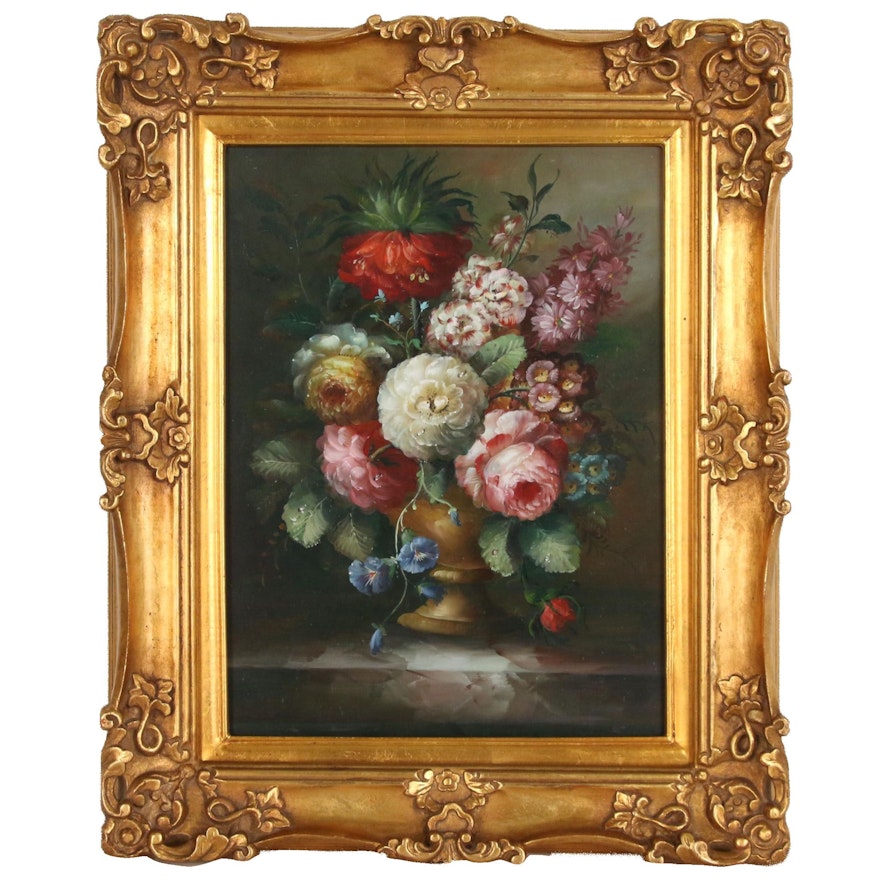 Floral Still Life Oil Painting, Mid-20th Century