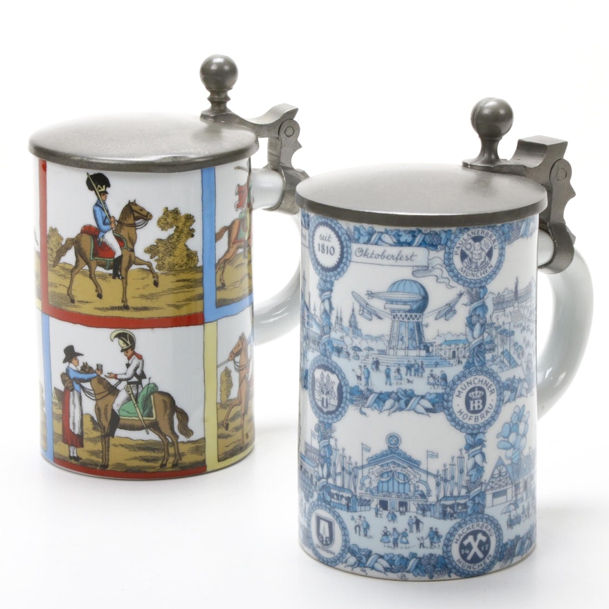 Ceramic and Pewter West German Beer Steins