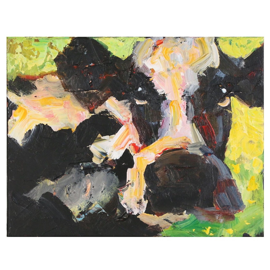 Elle Raines Acrylic Painting of a Cow