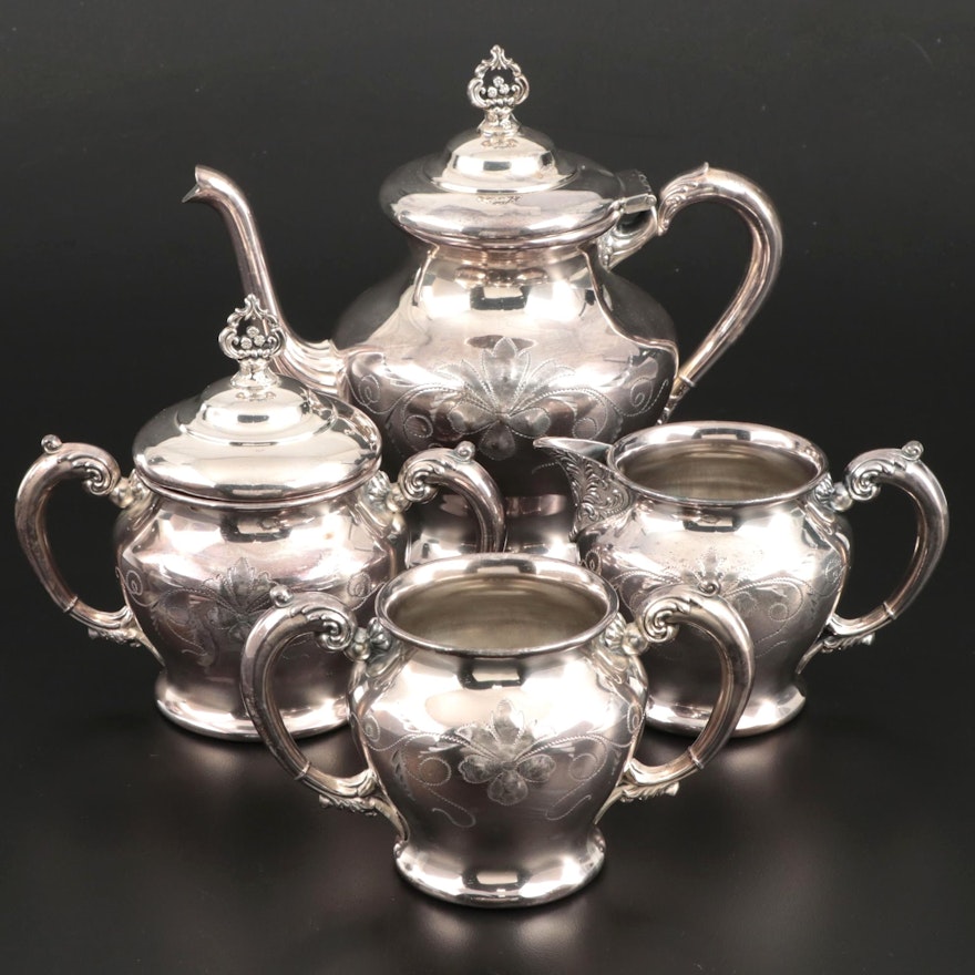 Britannia Metal Company Silver Plate Chased and Monogrammed Tea Service, 1980