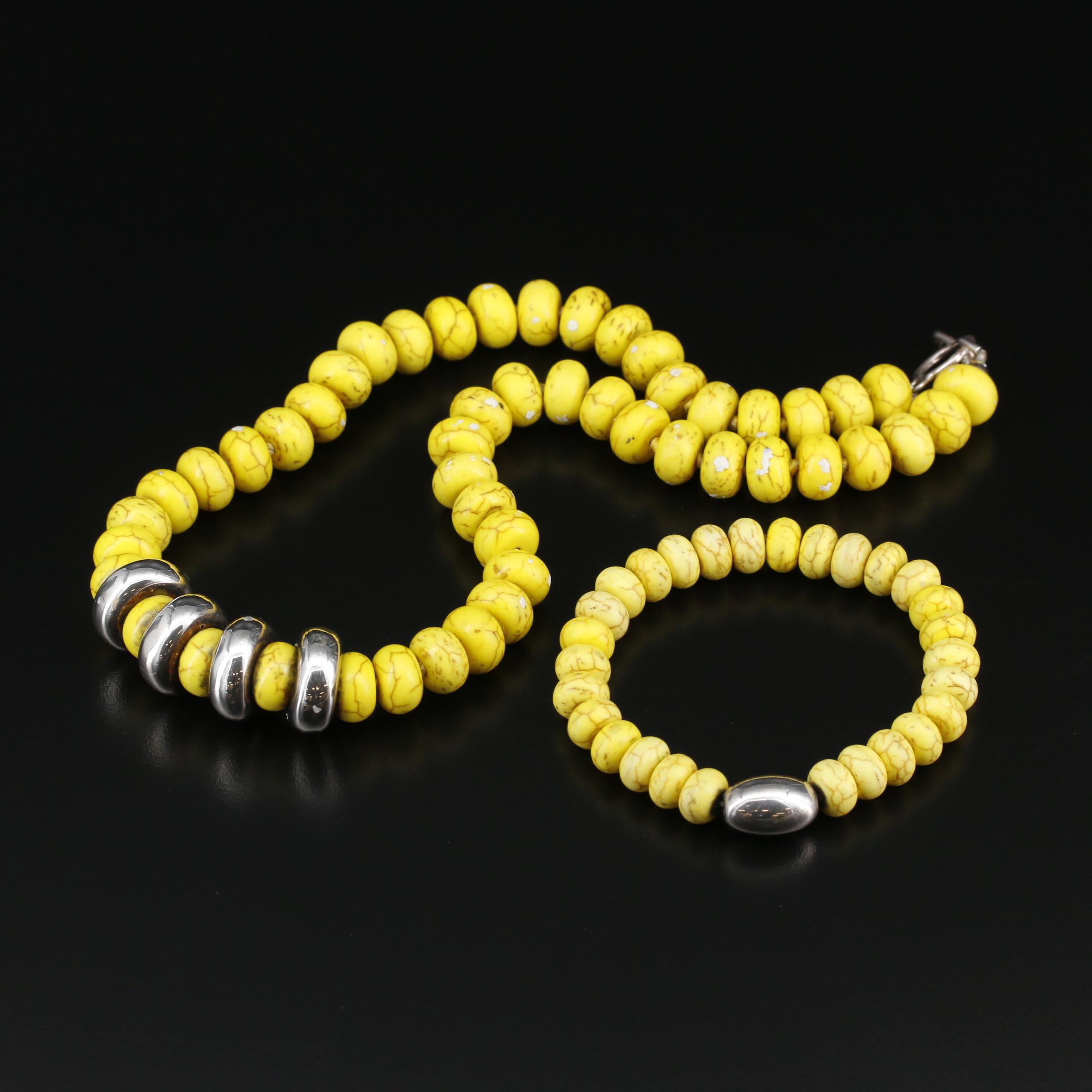 Sterling Silver Howlite Beaded Necklace and Bracelet Set