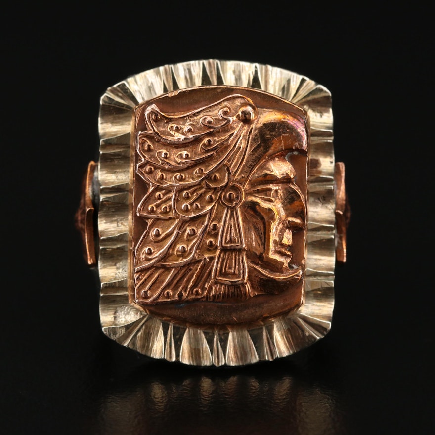 Mexican Aztec Eagle Warrior Motif Ring