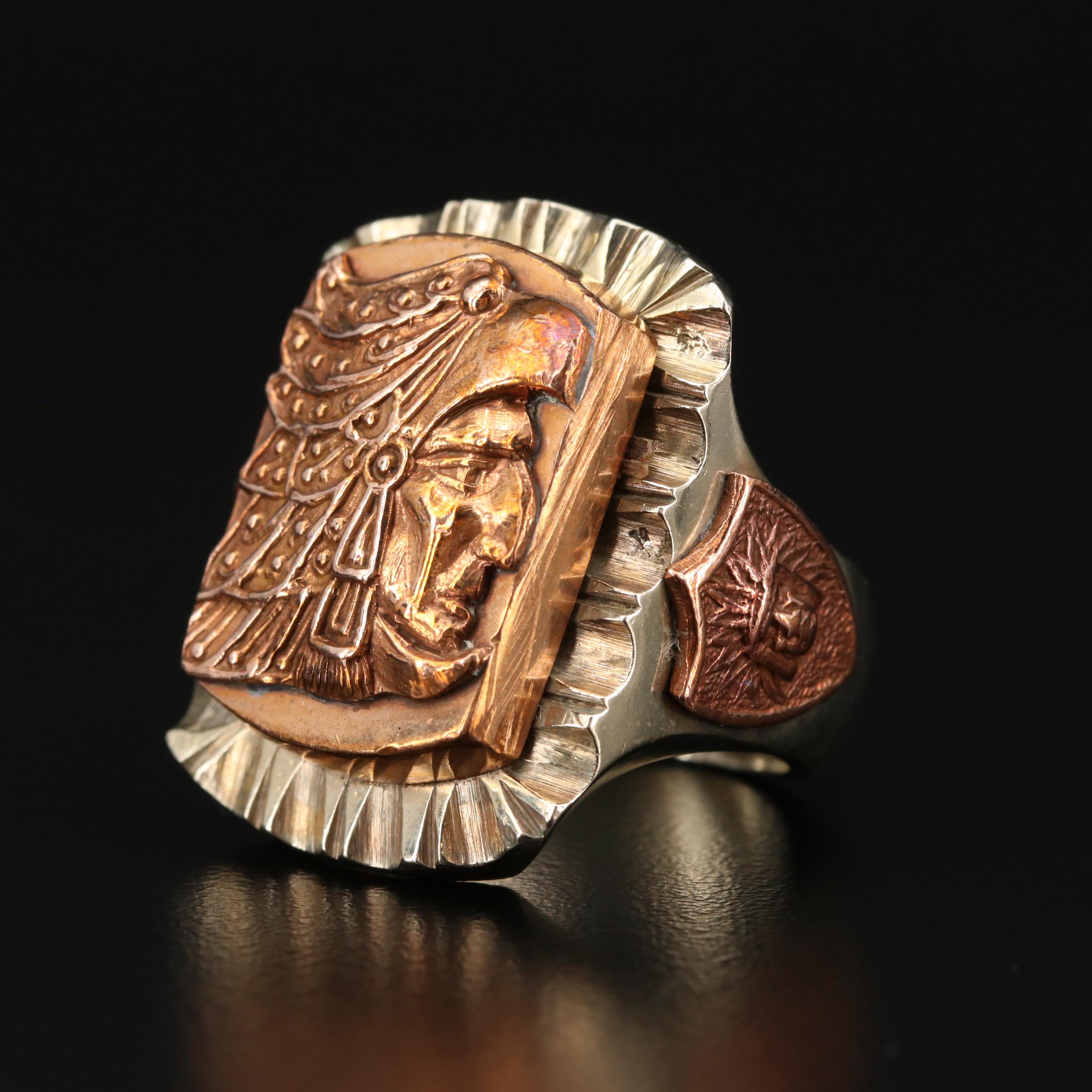 Mexican Aztec Eagle Warrior Motif Ring