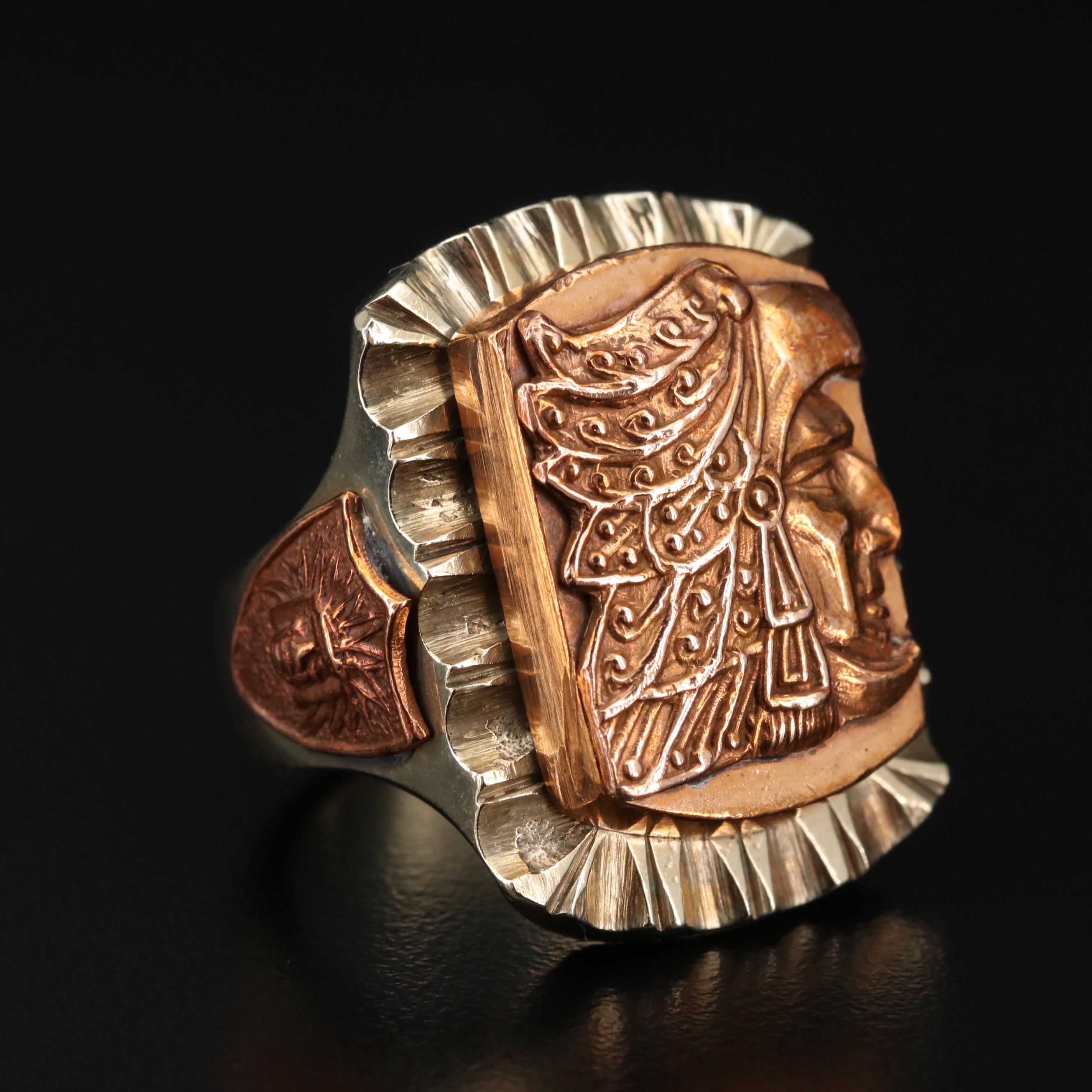 Mexican Aztec Eagle Warrior Motif Ring