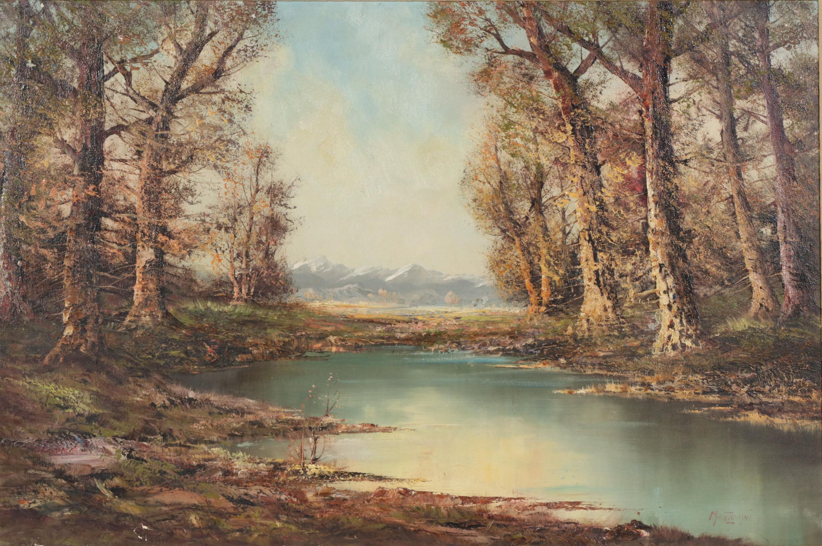 Aldo Mantovani Landscape Oil Painting, Mid-20th Century