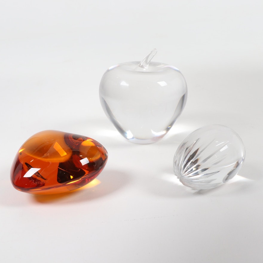 Tiffany & Co. Crystal Apple Paperweight with Baccarat Crystal Paperweights