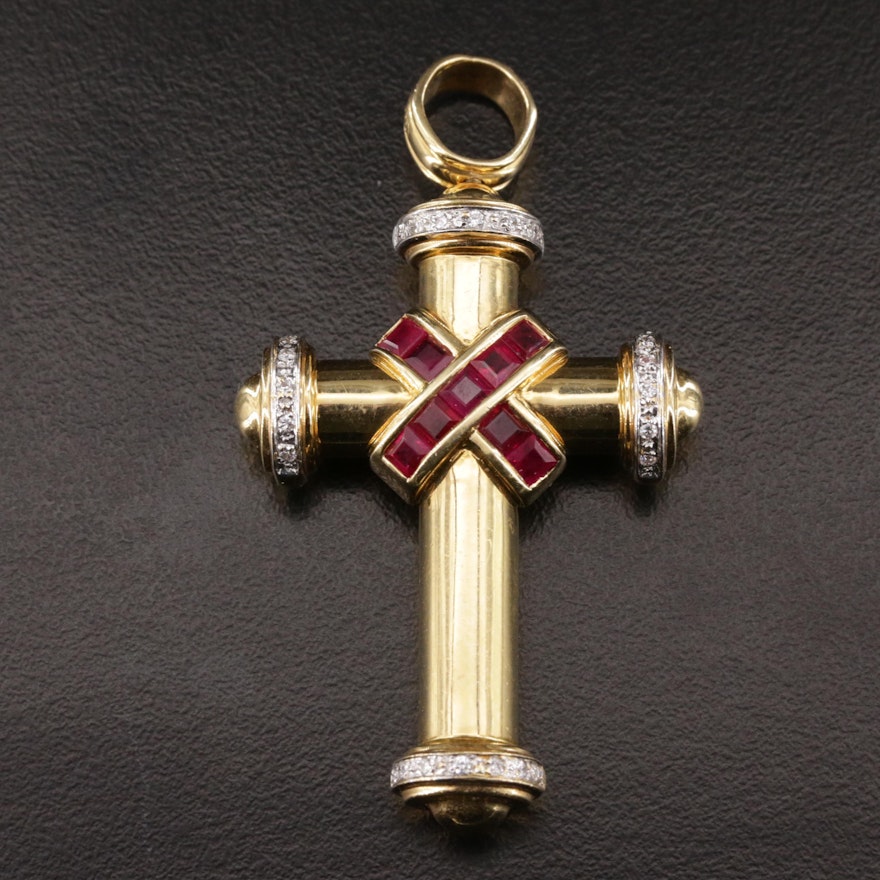 18K Ruby and Diamond Cross Pendant