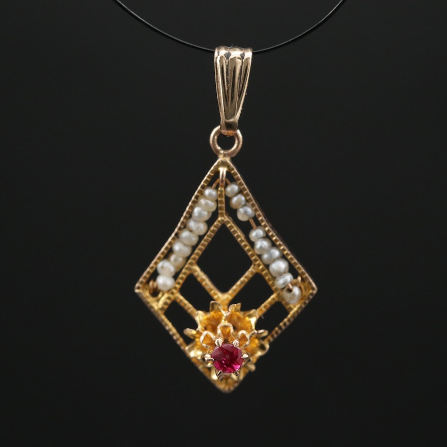 10K Ruby and Seed Pearl Pendant