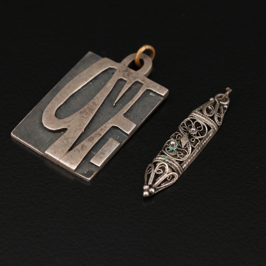 Sterling Silver 'Love' and Prayer Scroll Pendants