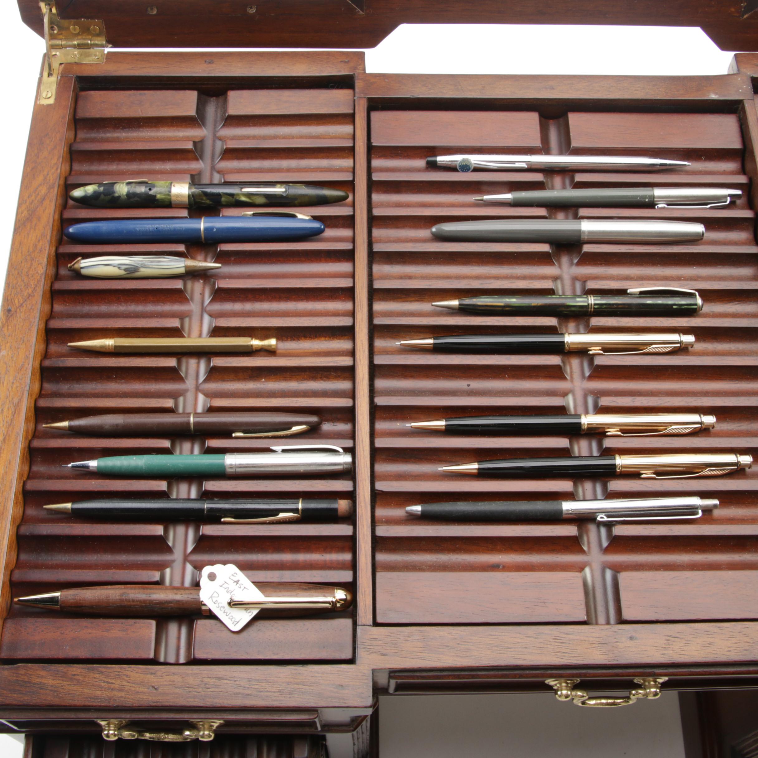 Selamat Designs Wooden Pen Display Case with Parker and Other Pens and Pencils