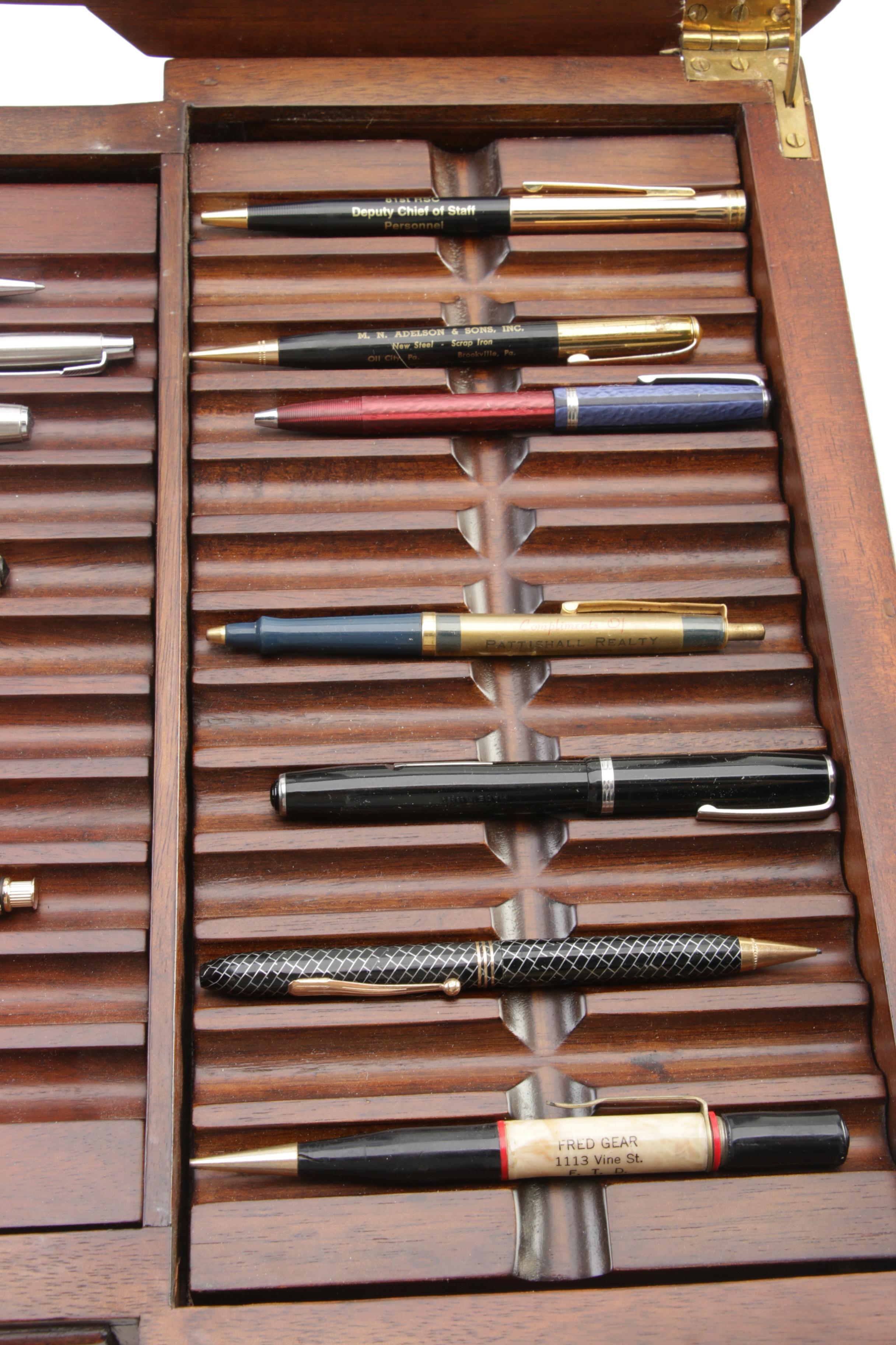 Selamat Designs Wooden Pen Display Case with Parker and Other Pens and Pencils