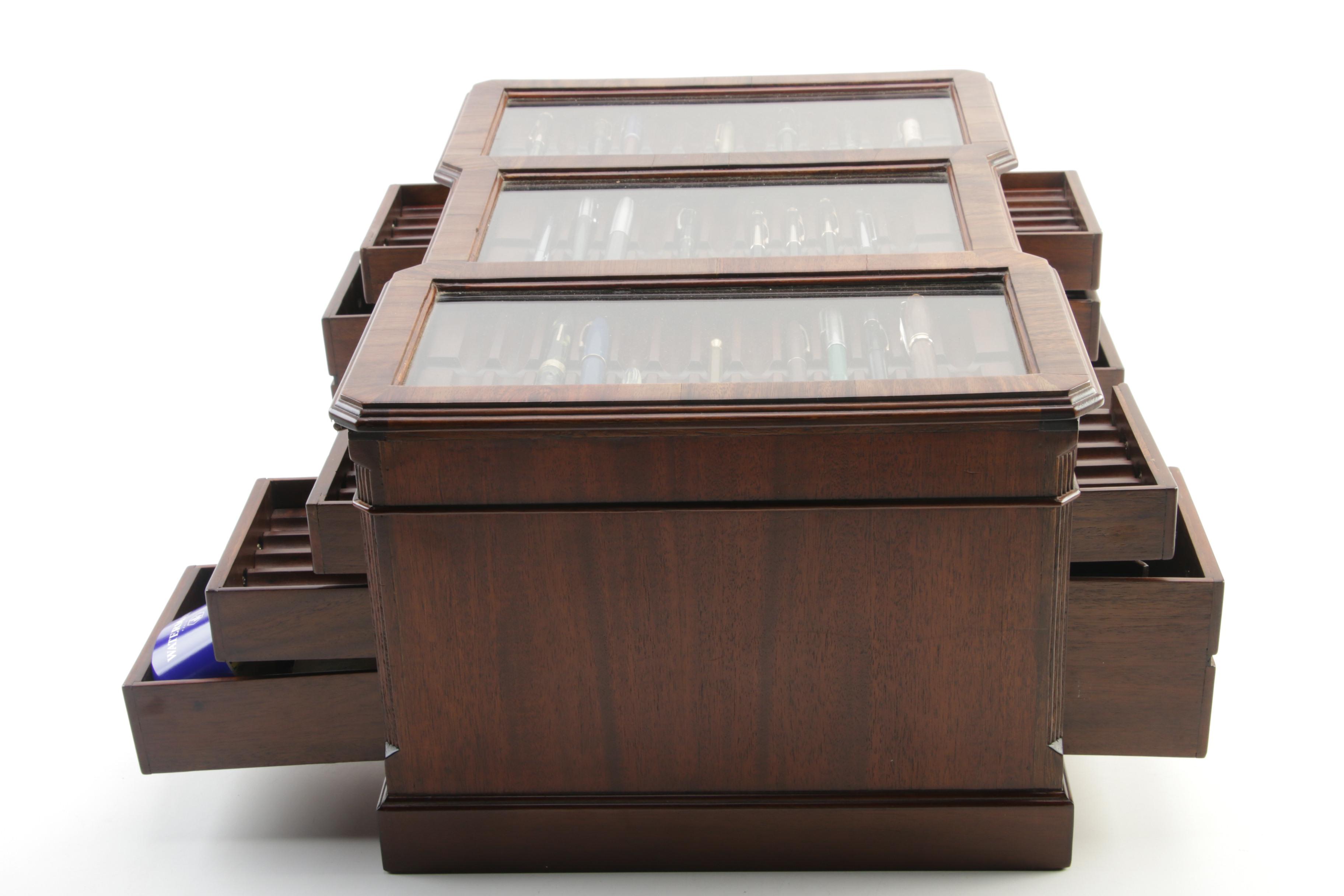Selamat Designs Wooden Pen Display Case with Parker and Other Pens and Pencils