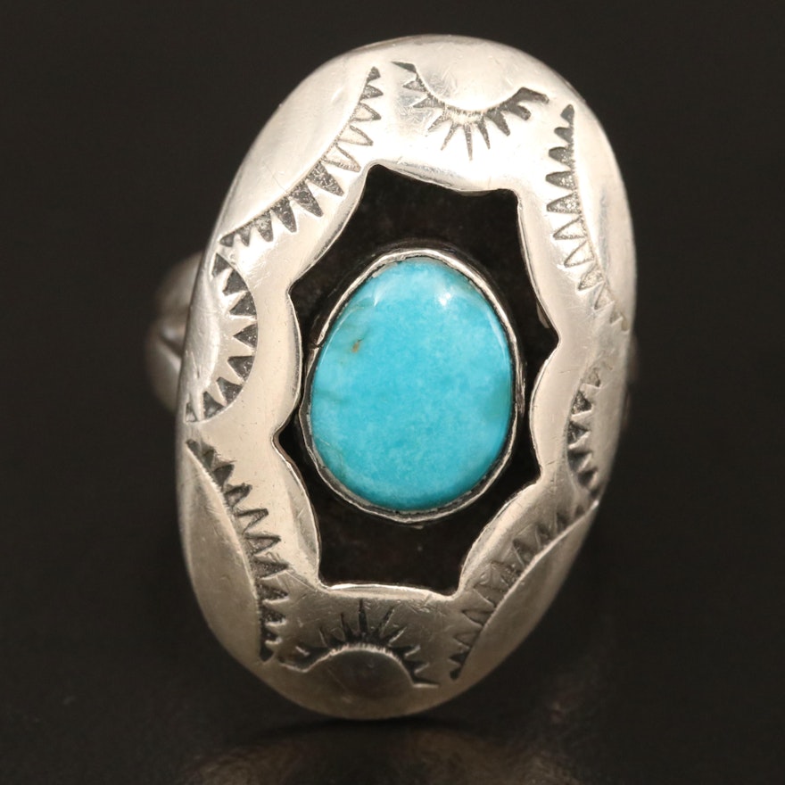 Signed Western Sterling Turquoise Ring