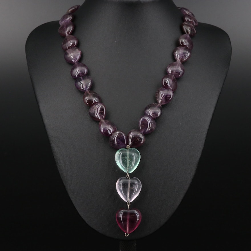 Amethyst and Fluorite Heart Shaped Necklace