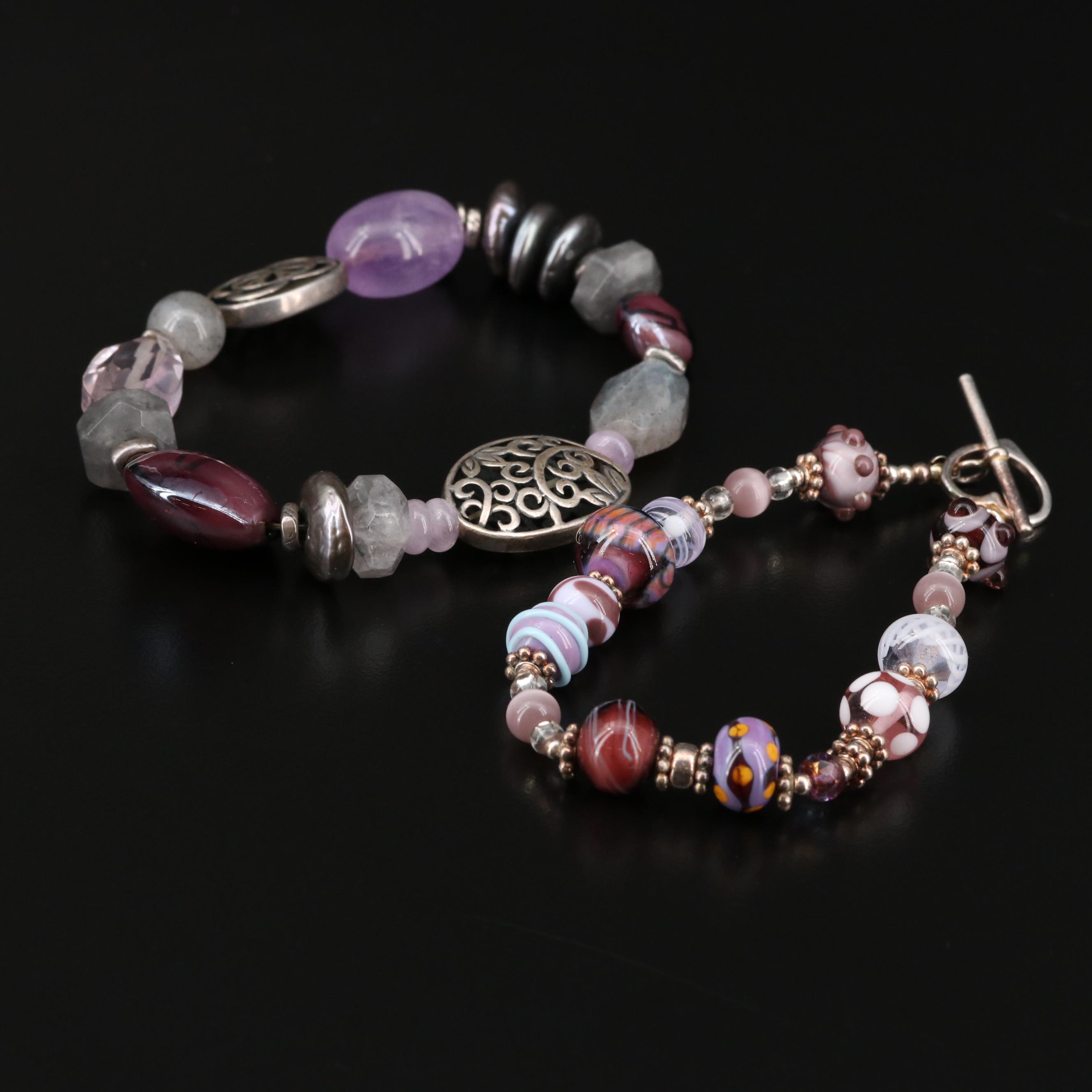 Sterling Silver Amethyst and Labradorite Bracelets Including Silpda