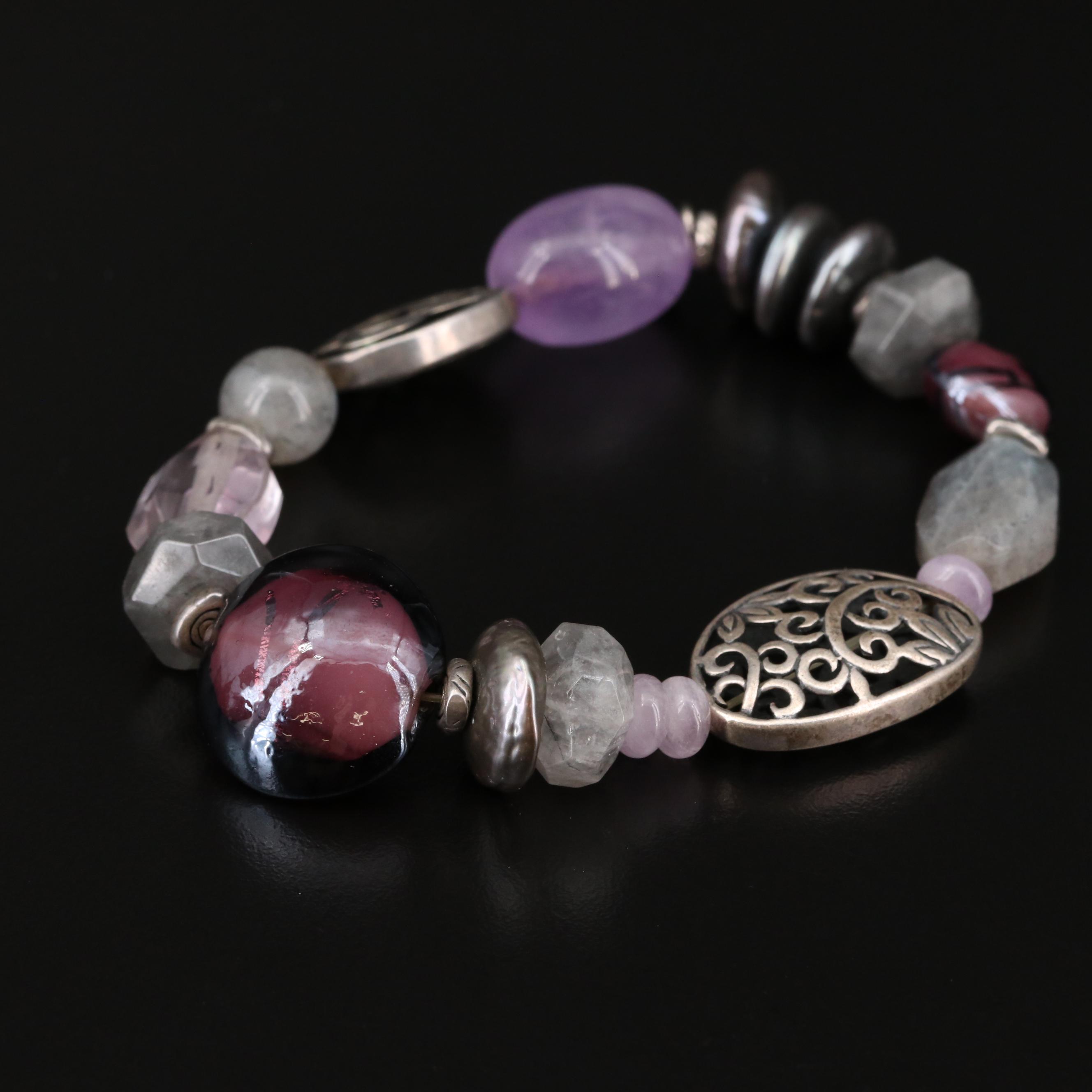 Sterling Silver Amethyst and Labradorite Bracelets Including Silpda