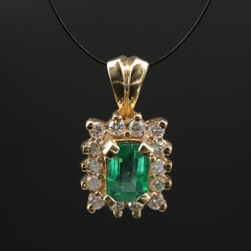 14K Emerald and Diamond Pendant